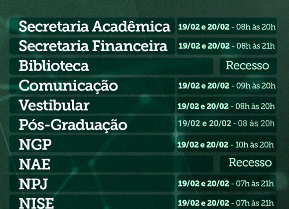 UNIFAGOC divulga funcionamento em horário diferenciado no período de Carnaval