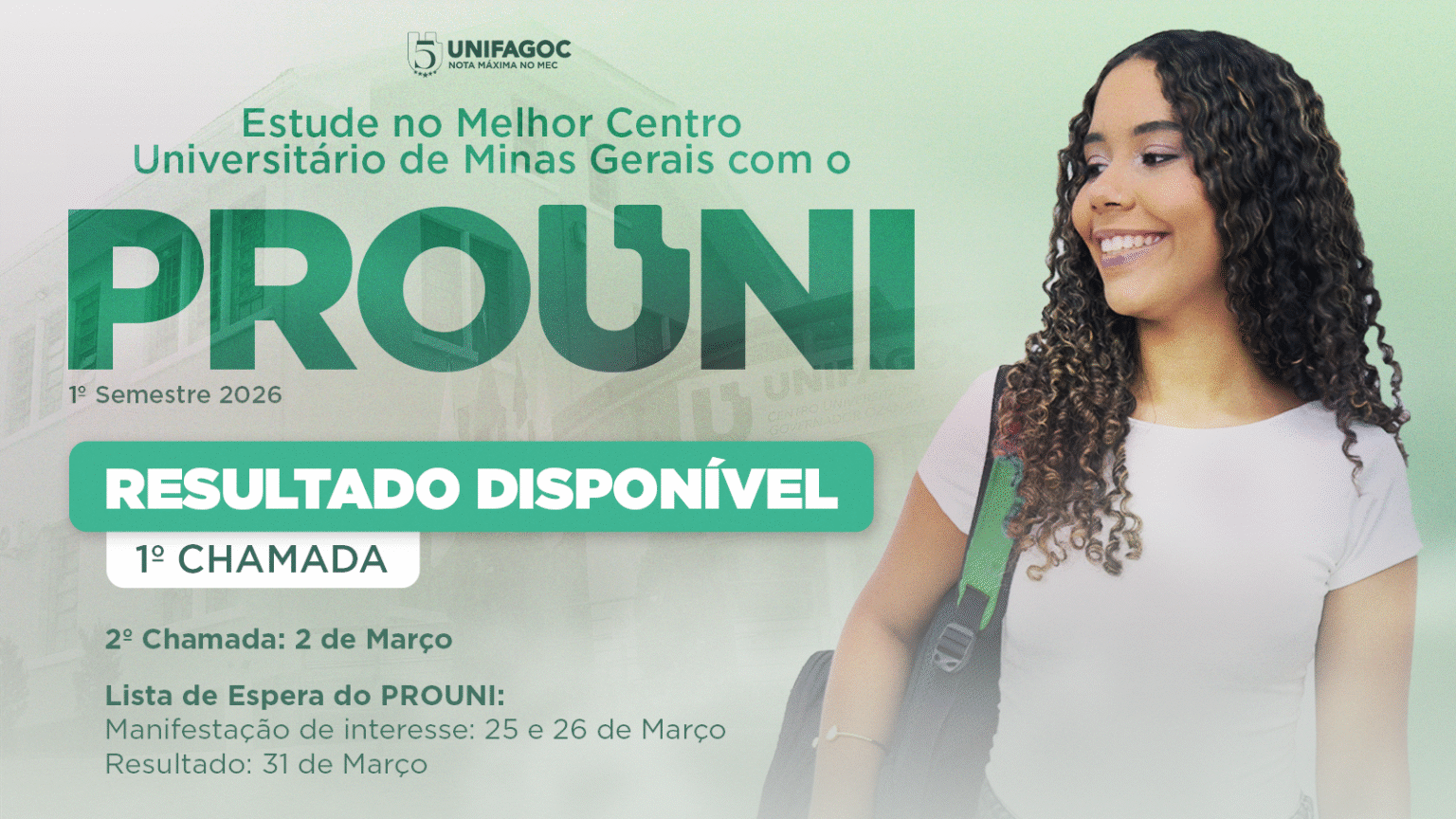 PROUNI 2026-1: confira o resultado da primeira chamada | Unifagoc