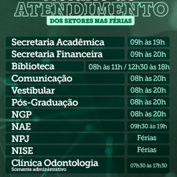Confira o horário de funcionamento dos setores do UNIFAGOC nas férias