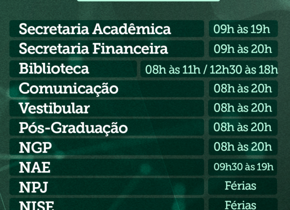 Confira o horário de funcionamento dos setores do UNIFAGOC nas férias
