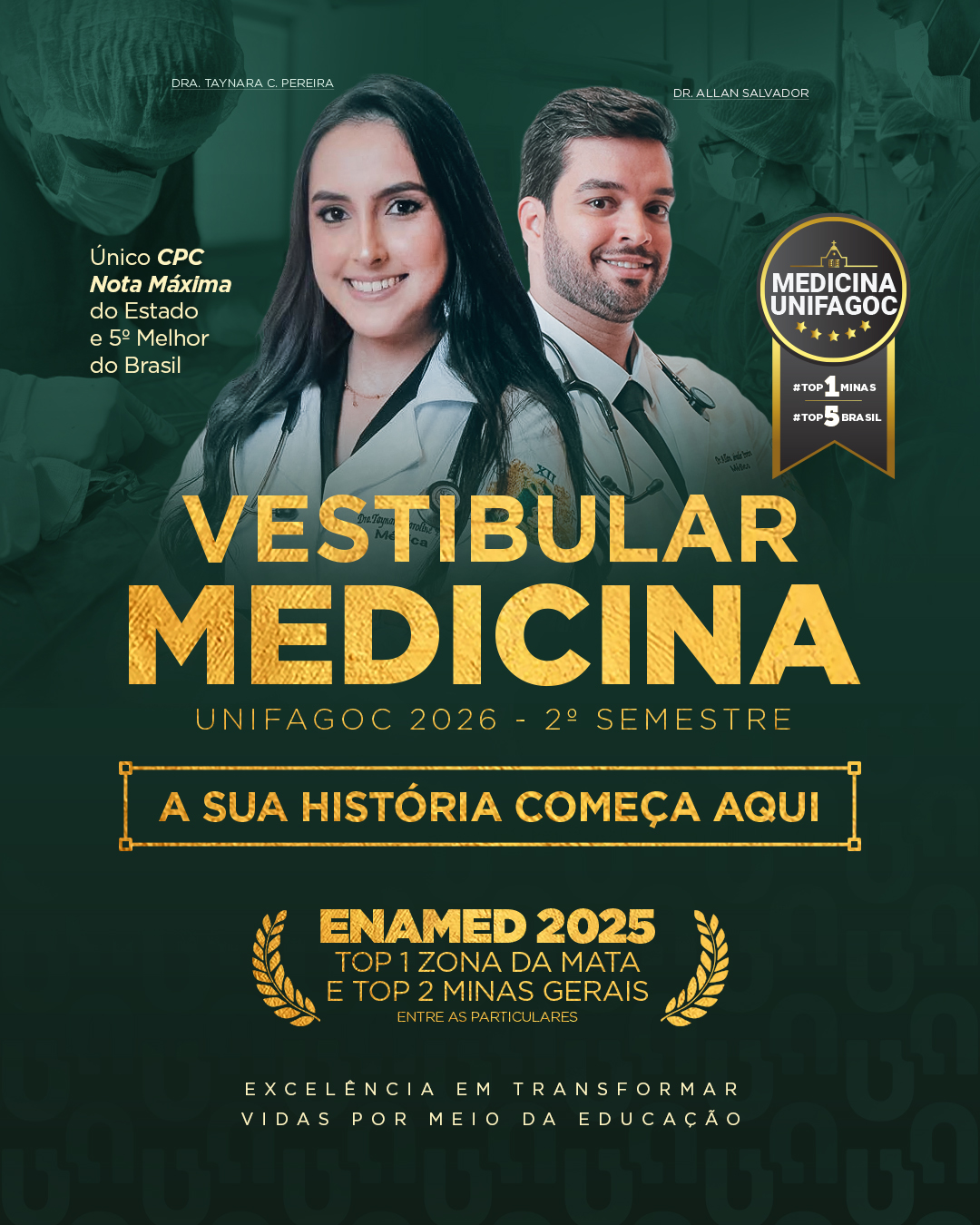 UNIFAGOC entra no último lote de inscrições para o Vestibular de Medicina 2026.2, estude na TOP 1 Minas e TOP 5 Brasil