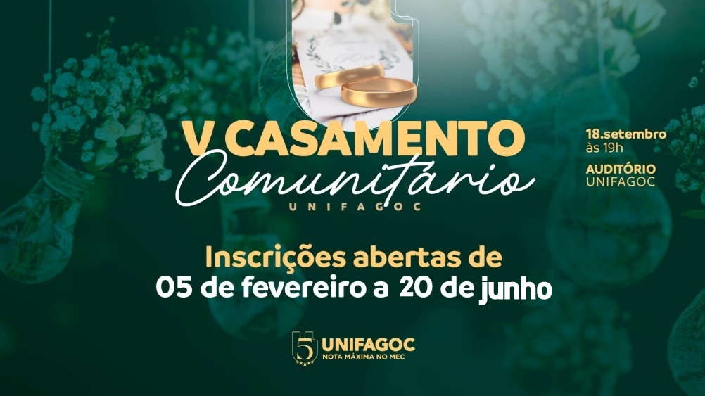 Inscrições para o V Casamento Comunitário do UNIFAGOC são prorrogadas até 20 de junho