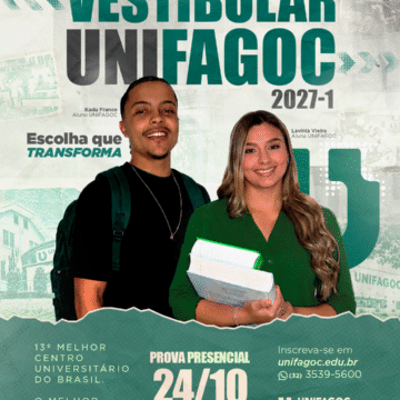 Vestibular UNIFAGOC 2027-1 está com inscrições abertas: prova ocorrerá em 24 de outubro; Estude na MELHOR DE MINAS