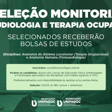 Fonoaudiologia e Terapia Ocupacional UNIFAGOC divulgam edital do Programa de Monitoria 2026-1