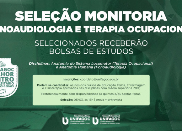 Fonoaudiologia e Terapia Ocupacional UNIFAGOC divulgam edital do Programa de Monitoria 2026-1