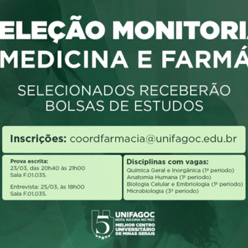 Biomedicina e Farmácia UNIFAGOC divulgam edital do Programa de Monitoria 2026-1