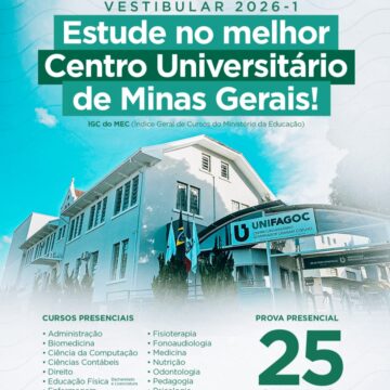Vestibular UNIFAGOC 2026-1 está com inscrições abertas: prova ocorrerá em 25 de outubro; Estude na MELHOR DE MINAS