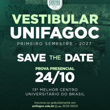 Vestibular UNIFAGOC 2027-1 está com inscrições abertas: prova ocorrerá em 24 de outubro; Estude na MELHOR DE MINAS