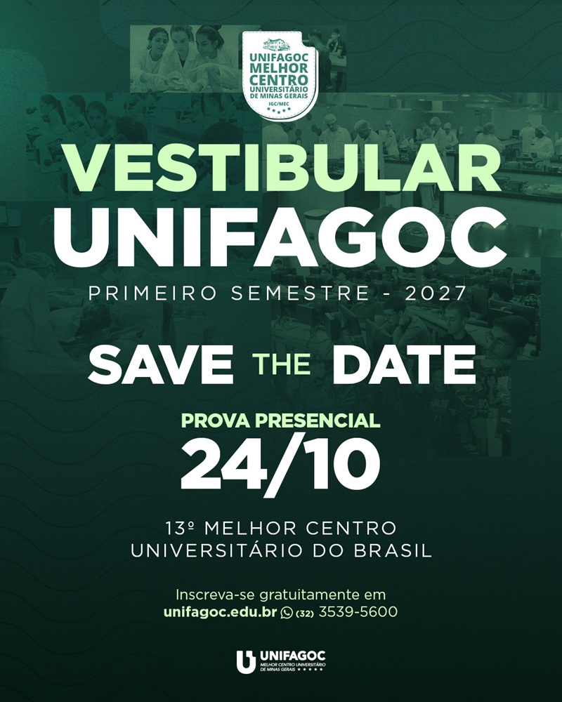 Vestibular UNIFAGOC 2027-1 está com inscrições abertas: prova ocorrerá em 24 de outubro; Estude na MELHOR DE MINAS
