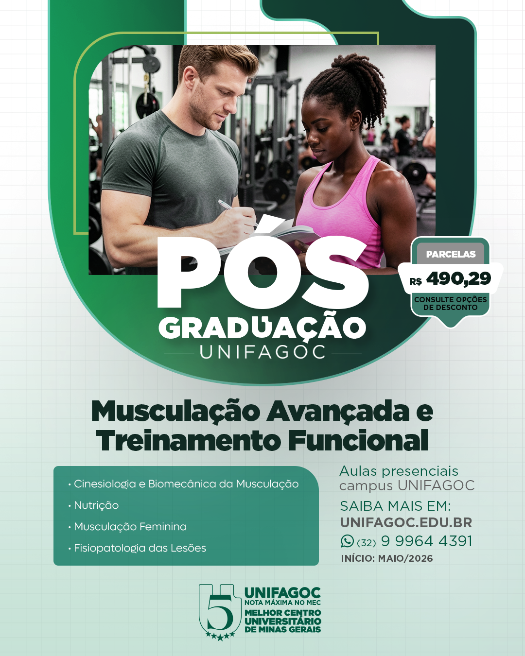 UNIFAGOC abre nova turma da Pós-Graduação em Musculação Avançada e Treinamento Funcional com início em maio de 2026