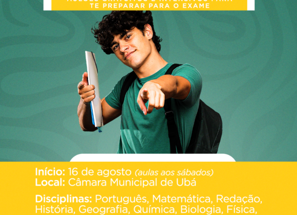 Inscrições abertas para o Pré-Enem social 2025: Projeto é uma parceria do UNIFAGOC com a Câmara Municipal de Ubá