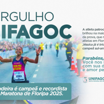 Atleta patrocinada pelo UNIFAGOC, Jéssica Ladeira é campeã e recordista da Meia Maratona de Floripa 2025