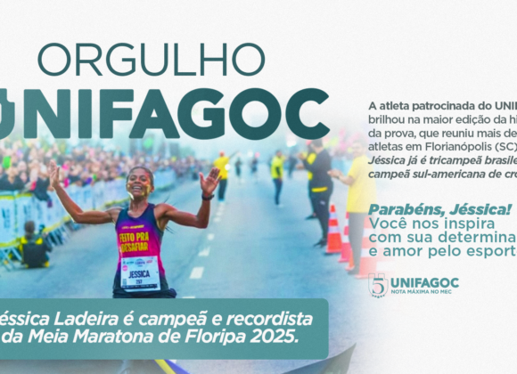 Atleta patrocinada pelo UNIFAGOC, Jéssica Ladeira é campeã e recordista da Meia Maratona de Floripa 2025