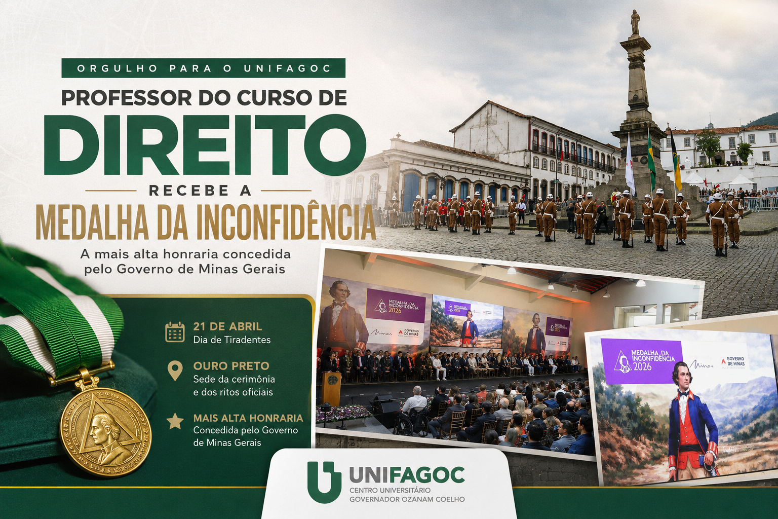 Professor do curso de Direito do UNIFAGOC é homenageado com a Medalha da Inconfidência