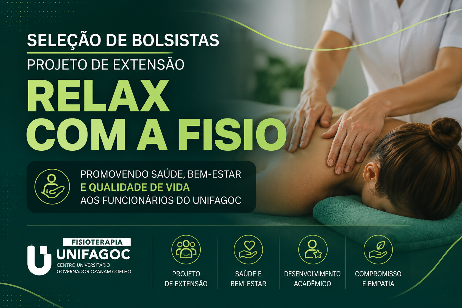 Fisioterapia UNIFAGOC seleciona bolsistas para projeto de extensão “Relax com a Fisio”
