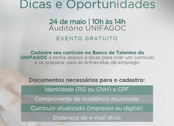 Conecte-se ao mercado: UNIFAGOC promove ação gratuita para preparação profissional com dicas e cadastro no Banco de Talentos
